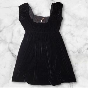 Vintage Free People Black Babydoll Velour Velvet Mini Dress